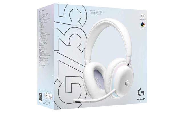 Logitech G735 Wireless Gaming Headset, 40mm Audio Drivers, 16 Hours Gaming Battery, 20 Meters Range, USB-C Charging Port, 38 Ohms Impedance, Dolby Atmos+ Windows Sonic, White